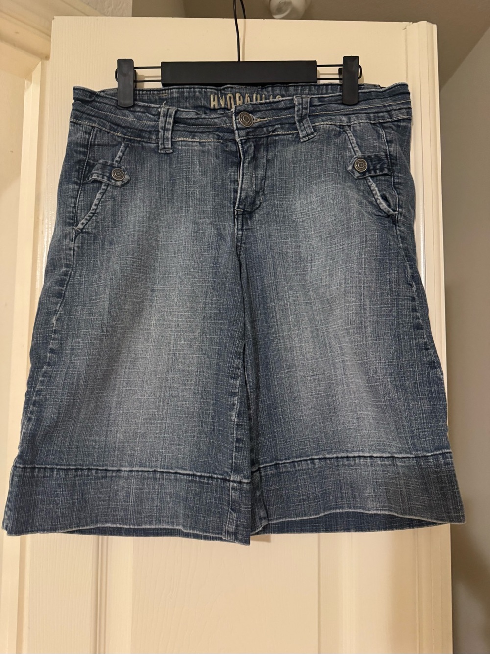 Denim Wide Leg Bermuda Shorts - Blue | Women